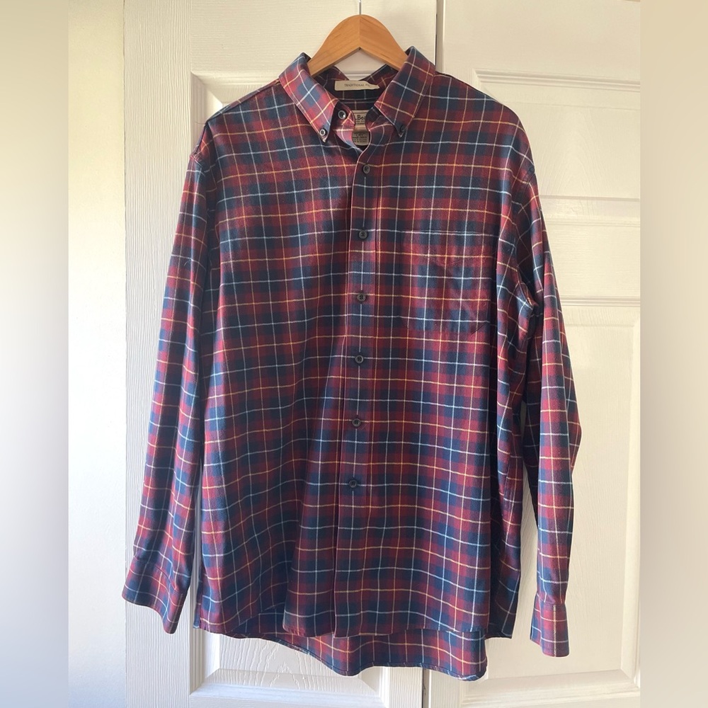 L.L. Bean Men's Scotch Plaid Flannel Shirt, Traditional Fit, Size L